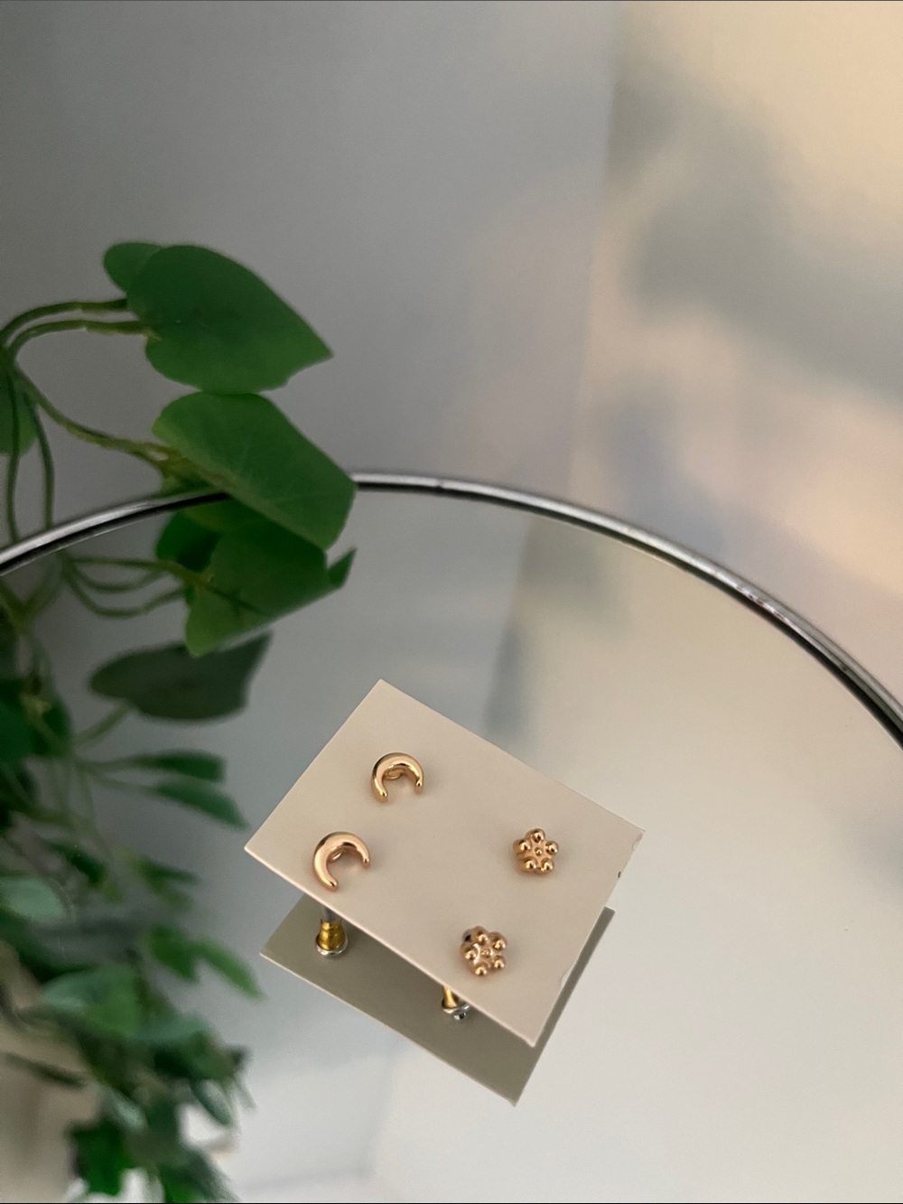 Gold-Tone Crescent & Floral Stud Earring Set - Women Jewelry